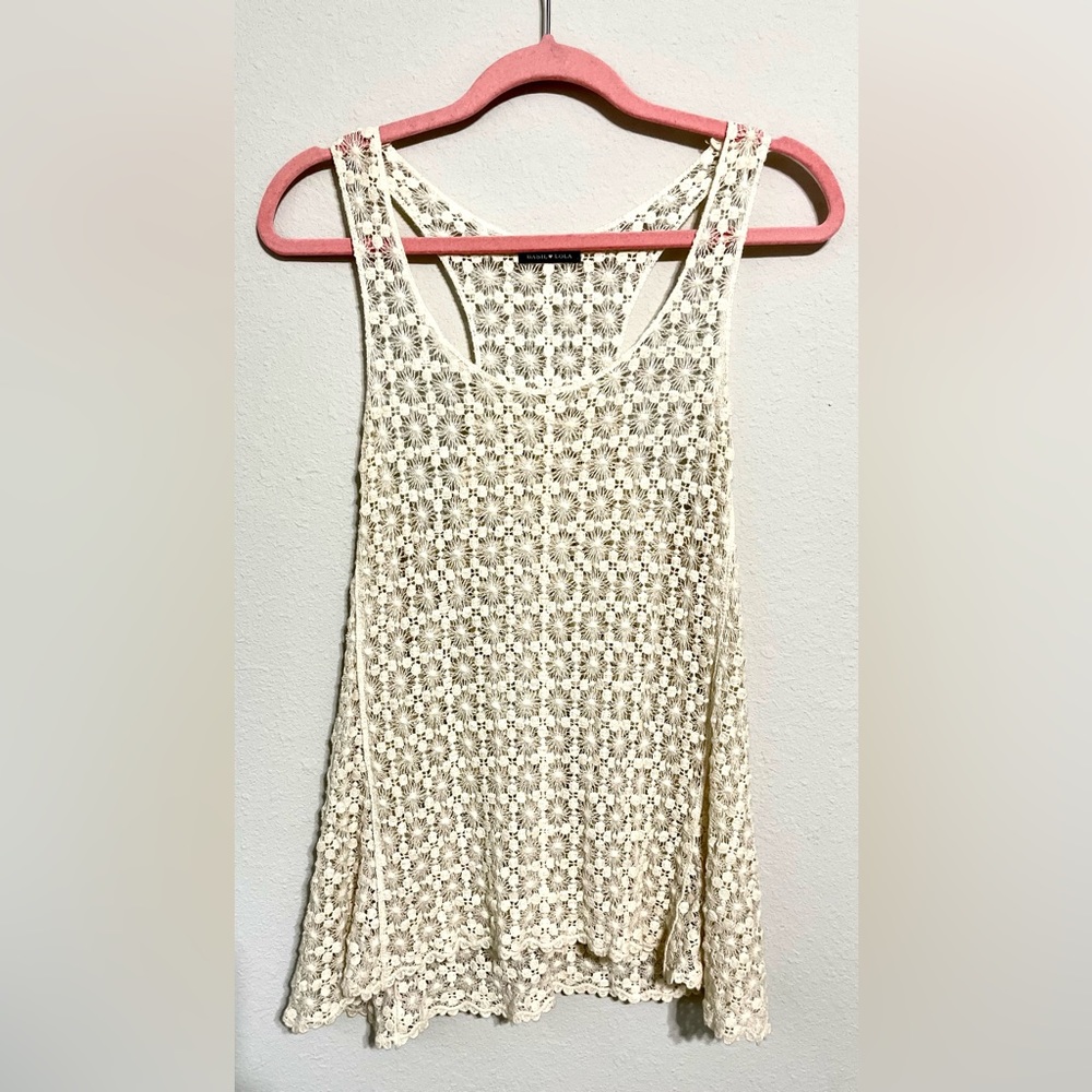 White crochet Basil Heart Lola tank